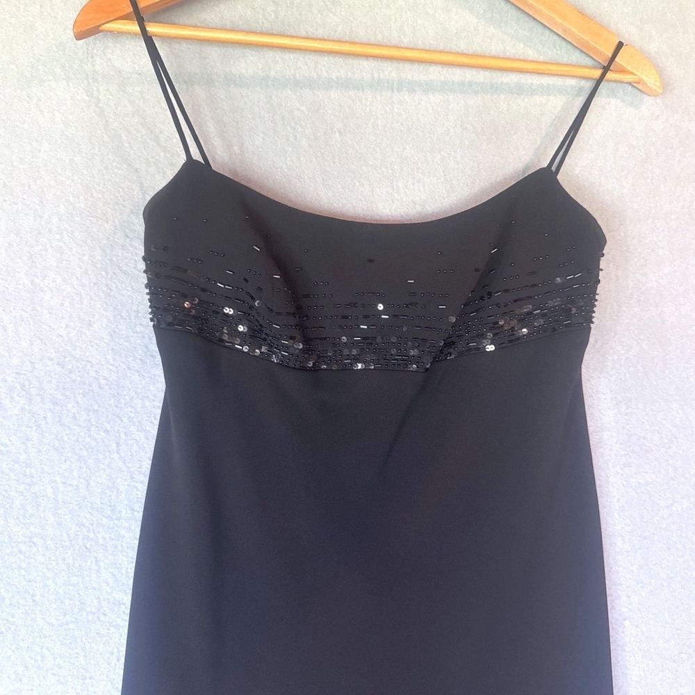 Jones New York Dress Black Sequin Beaded Spaghetti Strap Y2K Midi Cocktail SZ 2P